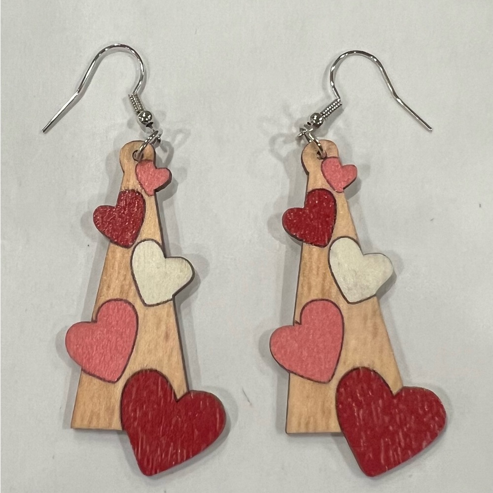 Earrings‎ Valentines Day wooden triangle heart dangle lightweight colorful new